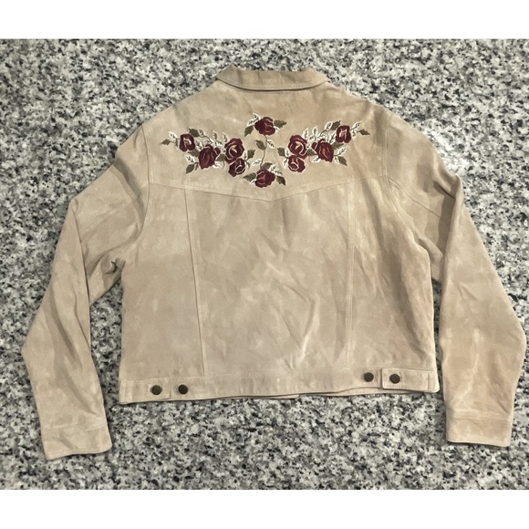 BRANDON THOMAS Flower Embroidered Beige Tan‎ Suede Leather Jacket Blazer XL #G14 - Picture 11 of 14